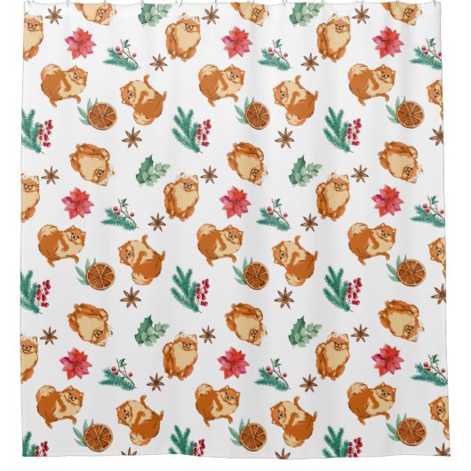 クリスマスポメラニア犬シャワーカーテン シャワーカーテン (正面)
