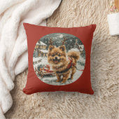 クリスマスポメラニア犬トナカイ犬 クッション (ブランケット)