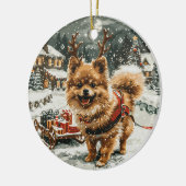 クリスマスポメラニア犬トナカイ犬 セラミックオーナメント (左)