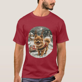 クリスマスポメラニア犬トナカイ犬 Tシャツ