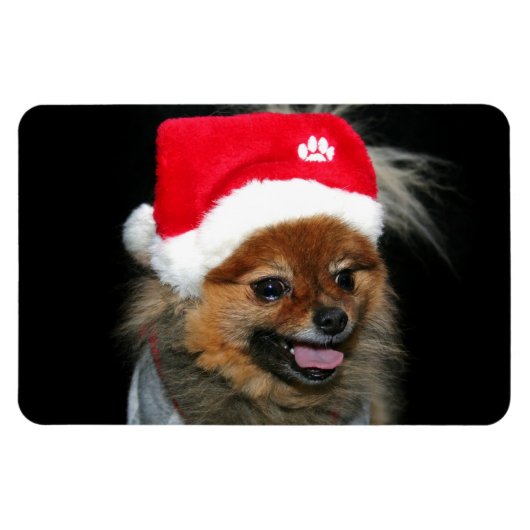 クリスマスポメラニア犬フレキシブル写真磁石 マグネット (横)