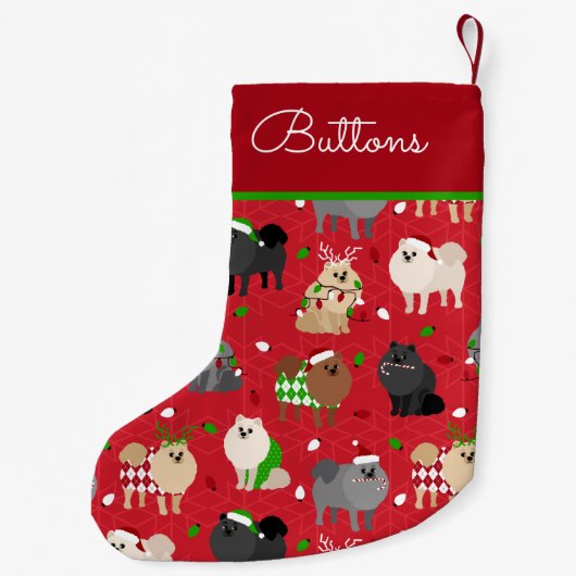クリスマスポメラニア犬名前をカスタムする スモールクリスマスストッキング (裏面)