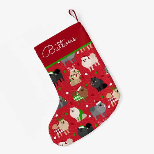 クリスマスポメラニア犬名前をカスタムする スモールクリスマスストッキング (裏面 (吊り時))