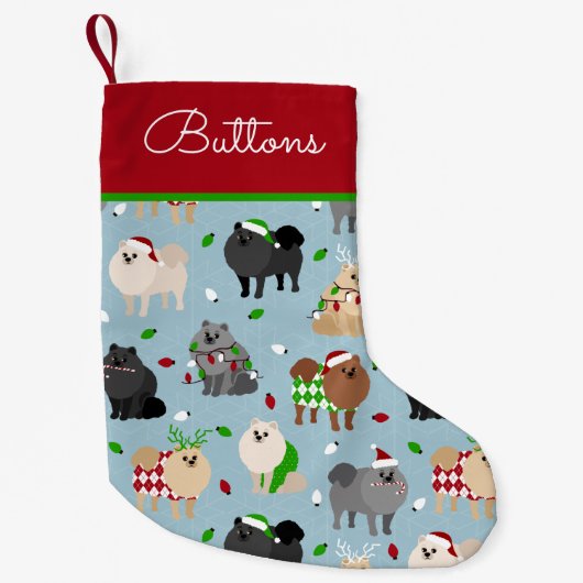 クリスマスポメラニア犬名前をカスタムする スモールクリスマスストッキング (正面)