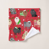 クリスマスポメラニア犬 バスタオルセット (ウォッシュタオル)