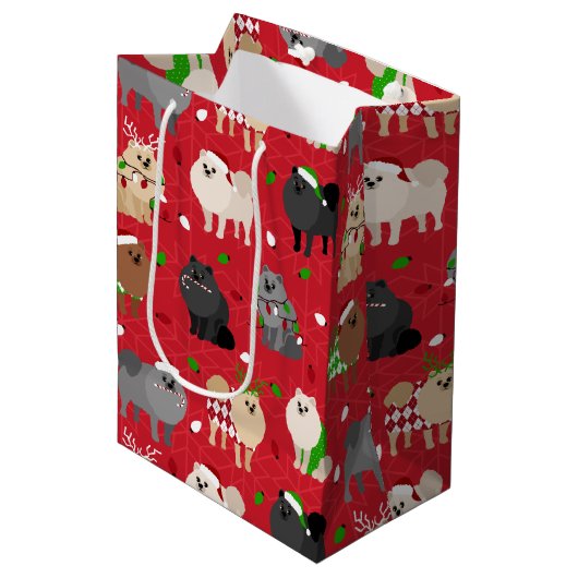 クリスマスポメラニア犬 ミディアムペーパーバッグ (正面アングル)