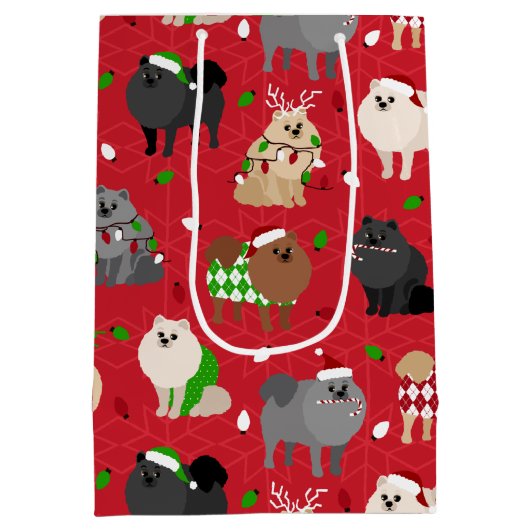 クリスマスポメラニア犬 ミディアムペーパーバッグ (裏面)