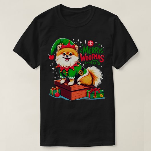 クリスマスポメラニア犬 Tシャツ (デザイン正面)
