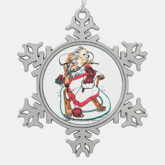 クリスマスポルキュパインニードルワークウィンミシカル・アート スノーフレークピューターオーナメント (正面)