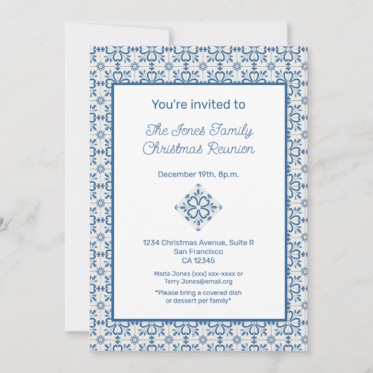 クリスマスポルトガルのタイルのホリー葉ズの枠 招待状 (正面)