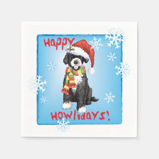 クリスマスポルトガルの水犬 スタンダードカクテルナプキン (正面)