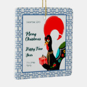 クリスマスポルトガルの鶏と青いタイルのフレーム セラミックオーナメント (右)