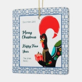 クリスマスポルトガルの鶏と青いタイルのフレーム セラミックオーナメント (左)