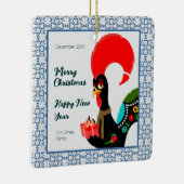 クリスマスポルトガルの鶏と青いタイルのフレーム セラミックオーナメント (右)