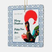 クリスマスポルトガルの鶏と青いタイルのフレーム セラミックオーナメント (左)