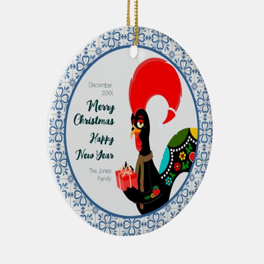 クリスマスポルトガルの鶏と青いタイルのフレーム セラミックオーナメント (右)