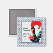 クリスマスポルトガルの鶏と青いタイルのフレーム マグネット (正面/裏面)