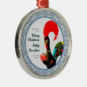 クリスマスポルトガルの鶏と青いタイルのフレーム メタルオーナメント (右)