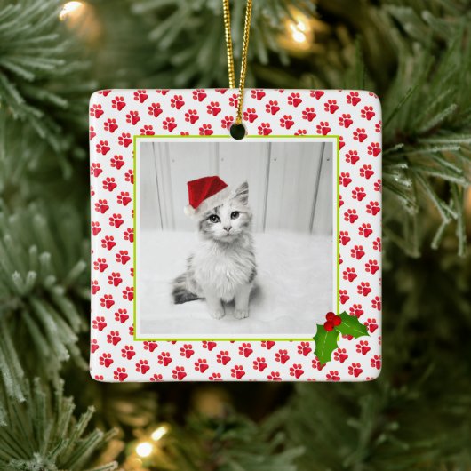 クリスマスポーがPET 最高の PHOTO  Cat Ever NAMEをプリント セラミックオーナメント (ツリー)