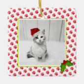 クリスマスポーがPET 最高の PHOTO  Cat Ever NAMEをプリント セラミックオーナメント (正面)