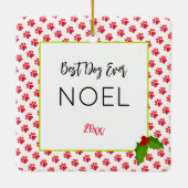 クリスマスポーがPET PHOTO 最高の Dog Ever NAMEをプリント セラミックオーナメント (裏面)