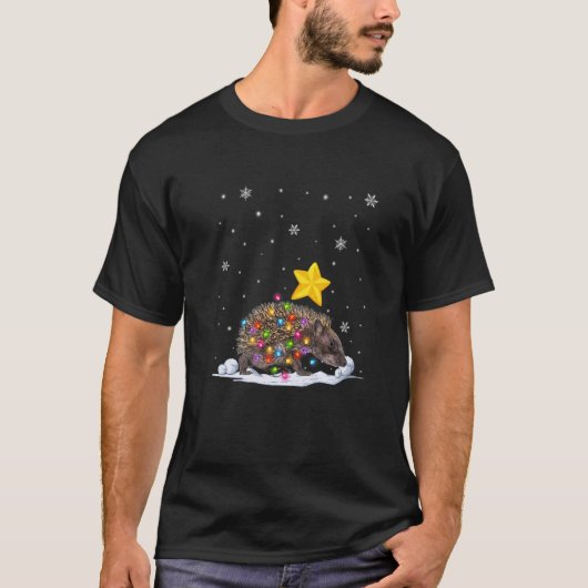 クリスマスポーキュパイン動物クリスマスツリーライト Tシャツ (正面)