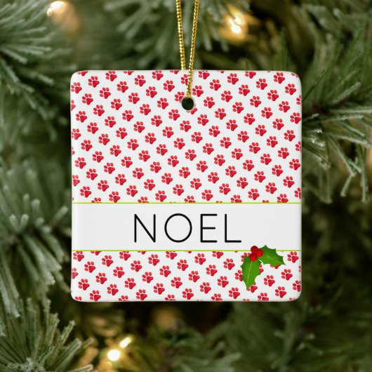クリスマスポープリントレッドペット名フォトホリデー セラミックオーナメント (ツリー)