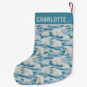 クリスマスポーラベアパターパーソナライズされたン名 スモールクリスマスストッキング (裏面)