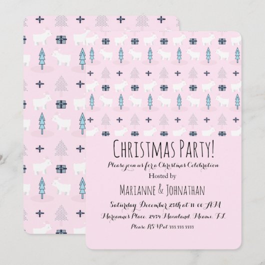 クリスマスポーラベアプレゼントホリデーツリーパターン 招待状 (正面/裏面)