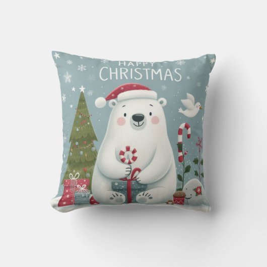 クリスマスポーラークマ枕 クッション (正面)
