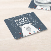 クリスマスポーラーベアアートイラストレーションを持つ スクエアペーパーコースター (アングル)