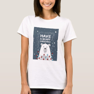 クリスマスポーラーベアアートイラストレーションを持つ Tシャツ