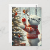 クリスマスポーラーベアキュブと(鳥)ショウジョウコウカンチョウ ポストカード (正面/裏面)