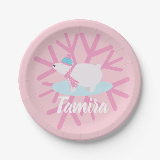 クリスマスポーラーベアパーティー雪片 ペーパープレート (正面)