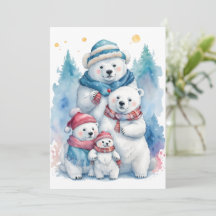 クリスマスポーラーベアファミリー ホリデー フラット カード