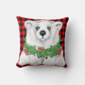 クリスマスポーラーベアーキュブ、ホリーベリーリース クッション (正面)