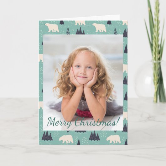 クリスマスポーラーベアーズ常緑樹の雪写真 ノートカード (正面)