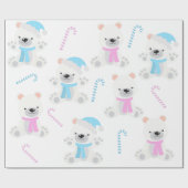 クリスマスポーラーベアーピンクブルージェンダーの表示パーティー ラッピングペーパー (フラット)