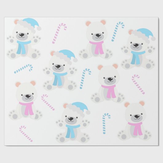 クリスマスポーラーベアーピンクブルージェンダーの表示パーティー ラッピングペーパー (フラット)