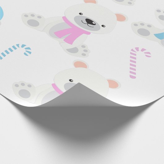 クリスマスポーラーベアーピンクブルージェンダーの表示パーティー ラッピングペーパー (角)