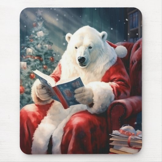 クリスマスポーラーベア読書 マウスパッド (正面)