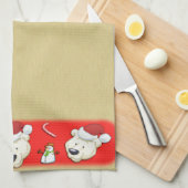 クリスマスポーラーベア金ゴールド キッチンタオル (四つ折り)