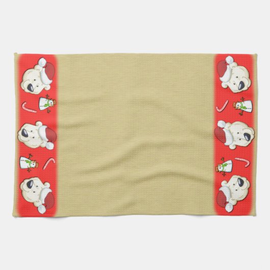 クリスマスポーラーベア金ゴールド キッチンタオル (横)