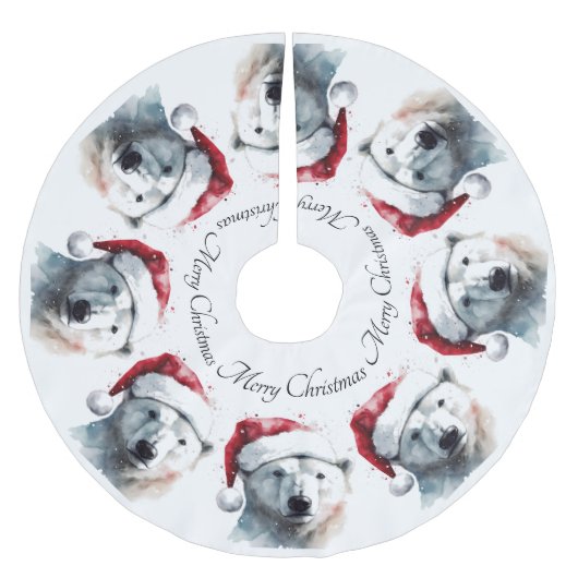 クリスマスポーラーベア、カスタマイズ可能 ブラッシュドポリエステルツリースカート (正面)