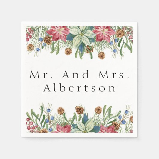 クリスマスポ結婚インセチアカスタムの スタンダードカクテルナプキン (正面)