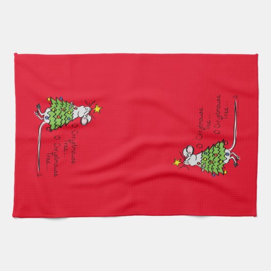 クリスマスマウスかわいいおもしろい休日 キッチンタオル (横)