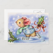 クリスマスマウスアイススケートで滑るかわいい動物はがき シーズンポストカード (正面/裏面)