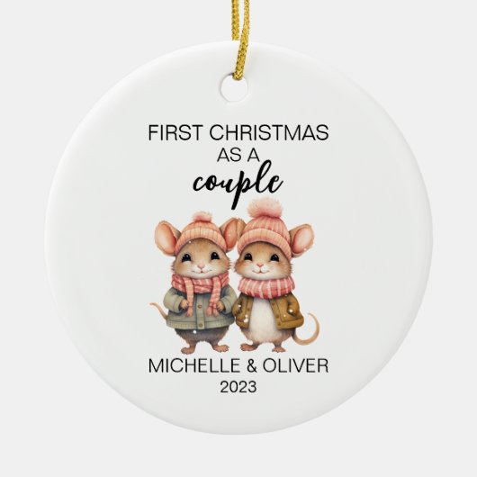 クリスマスマウスパーソナライズされたカップル セラミックオーナメント (正面)