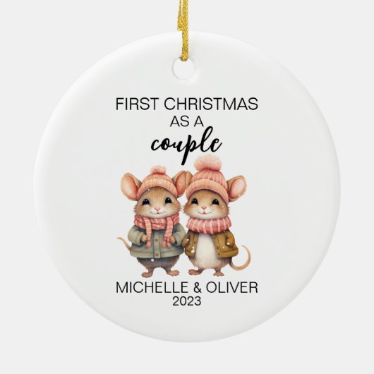 クリスマスマウスパーソナライズされたカップル セラミックオーナメント (裏面)