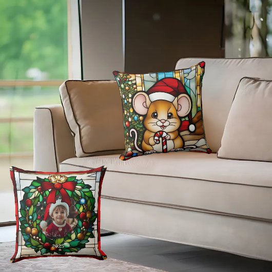 クリスマスマウスフェイクステンドグラス クッション